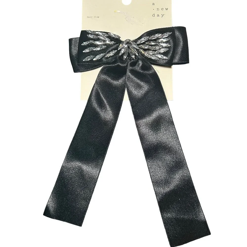 Satin Black Gemstone Hair Clip Barette A New Day